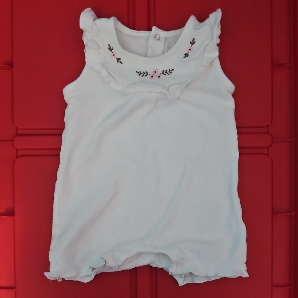 White Baby Romper with Floral Embroidery
